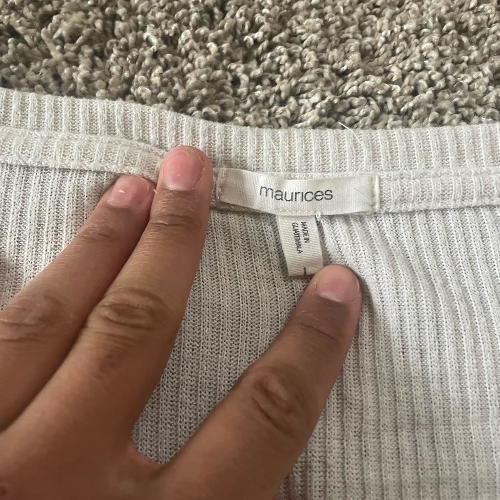 L Cream Ribbed Tee - Picture 3 of 4